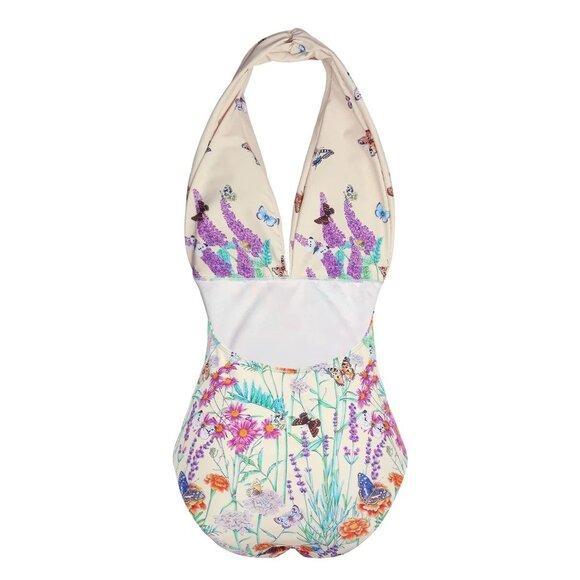 Retro Style Beige 1960s Butterfly Halter One-Piece Bikini Set - Picture 2 of 7